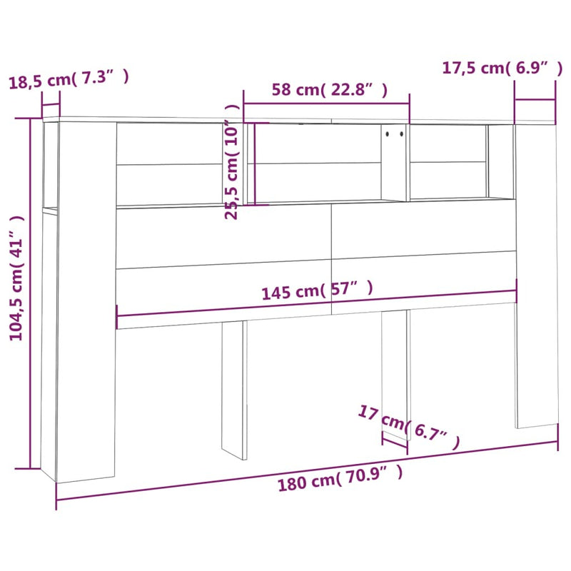 Headboard Cabinet Concrete Grey 180x18.5x104.5 cm