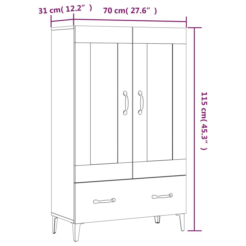 Highboard High Gloss White 70x31x115 cm Engineered Wood