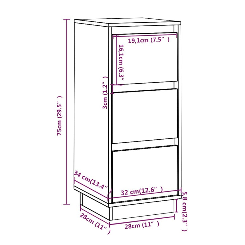 Sideboards 2 pcs Grey 32x34x75 cm Solid Wood Pine