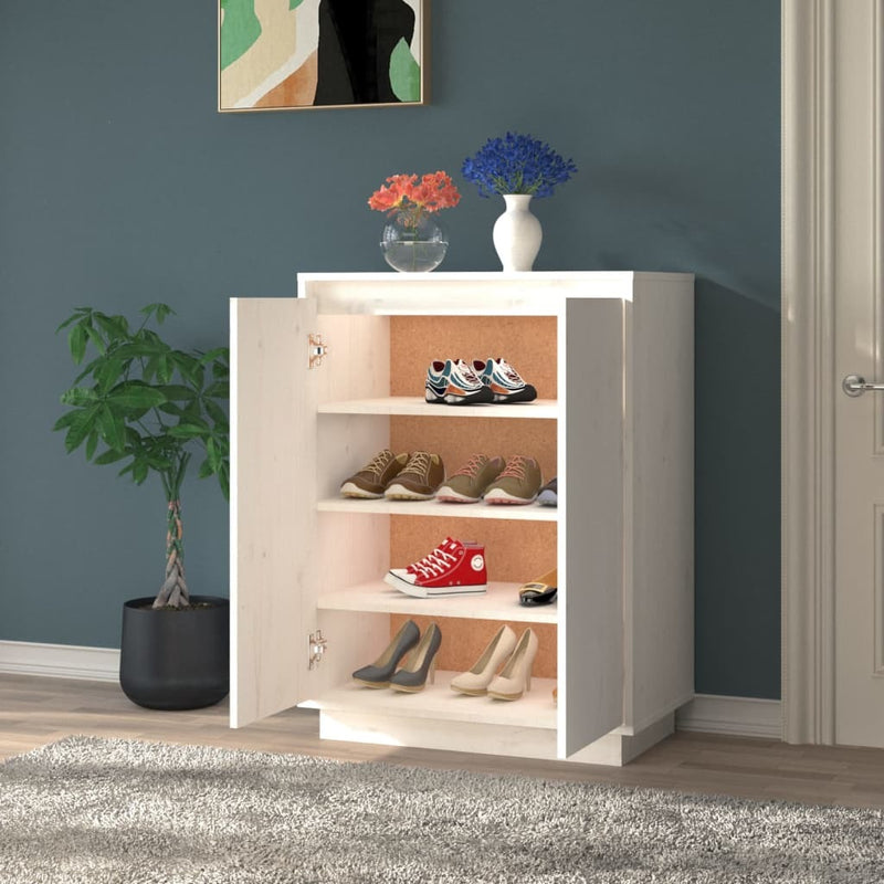 Shoe Cabinet White 60x35x80 cm Solid Wood Pine