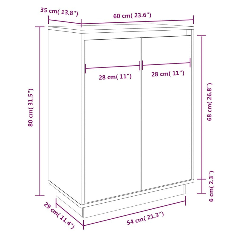 Shoe Cabinet White 60x35x80 cm Solid Wood Pine