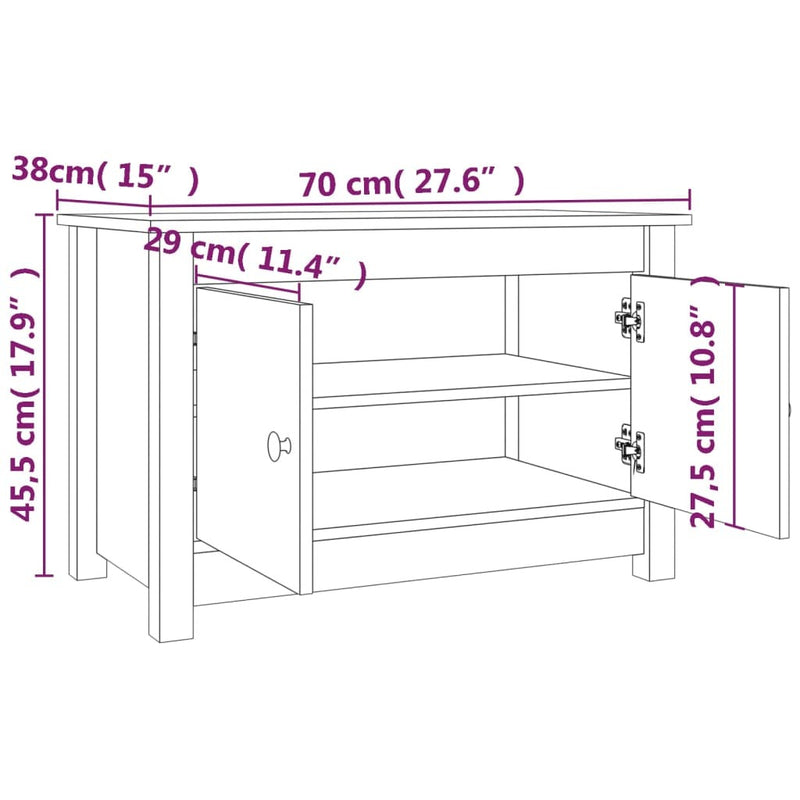 Shoe Cabinet White 70x38x45.5 cm Solid Wood Pine