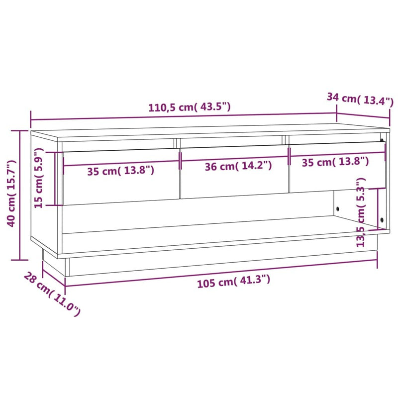 TV Cabinet White 110.5x34x40 cm Solid Wood Pine