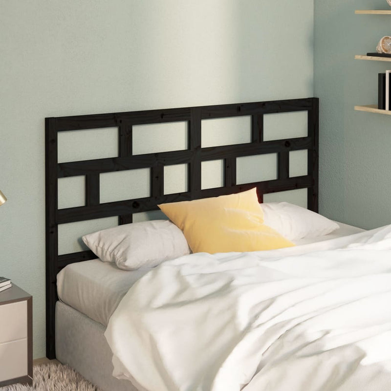 Bed Headboard Black 126x4x100 cm Solid Wood Pine