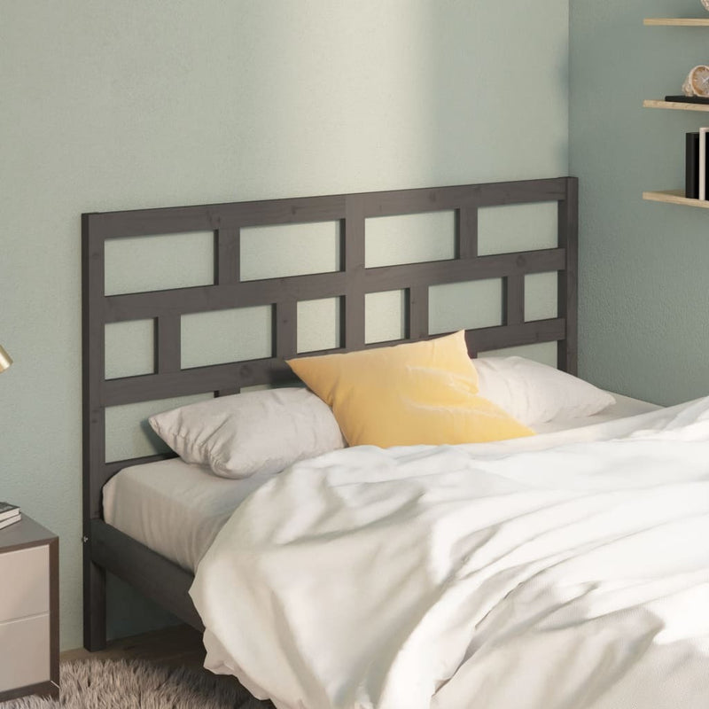 Bed Headboard Grey 141x4x100 cm Solid Wood Pine