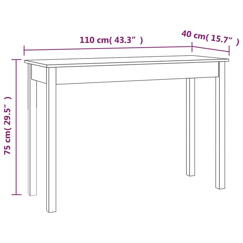 Console Table White 110x40x75 cm Solid Wood Pine