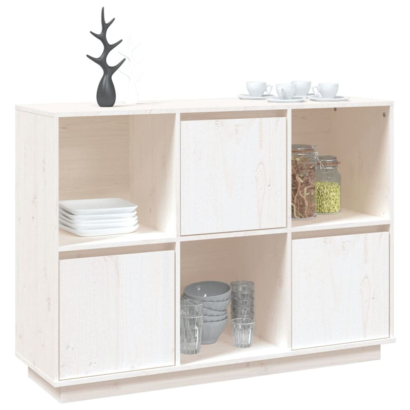 Sideboard White 110.5x35x80 cm Solid Wood Pine