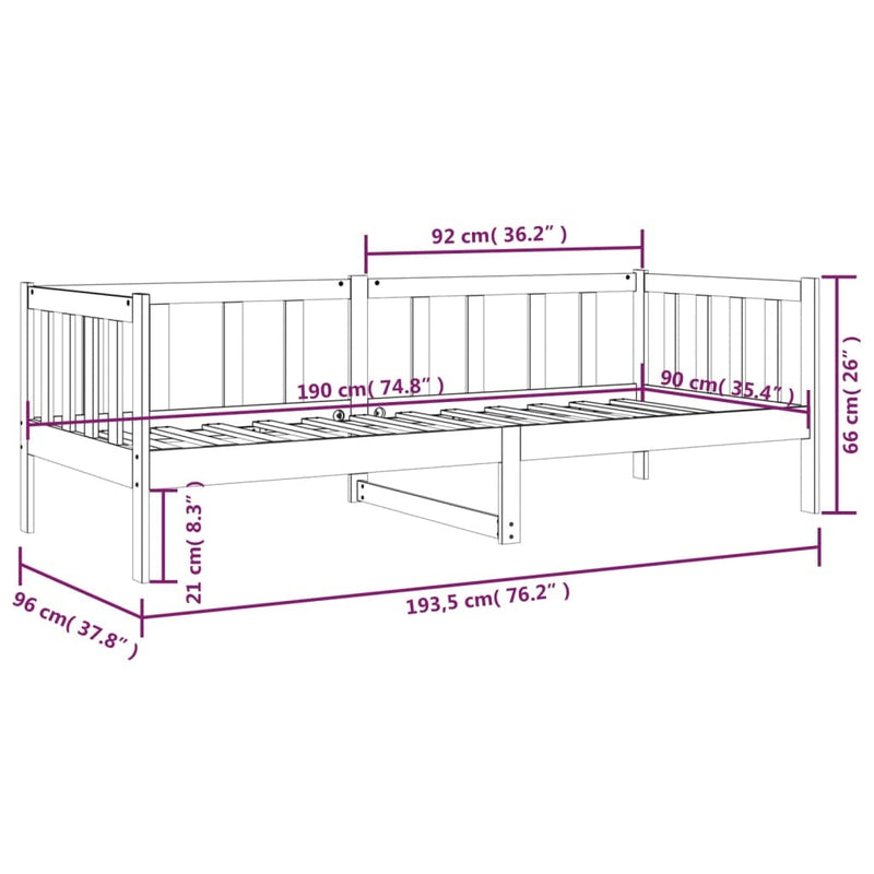 Day Bed without Mattress Black 90x190cm Solid Wood Pine