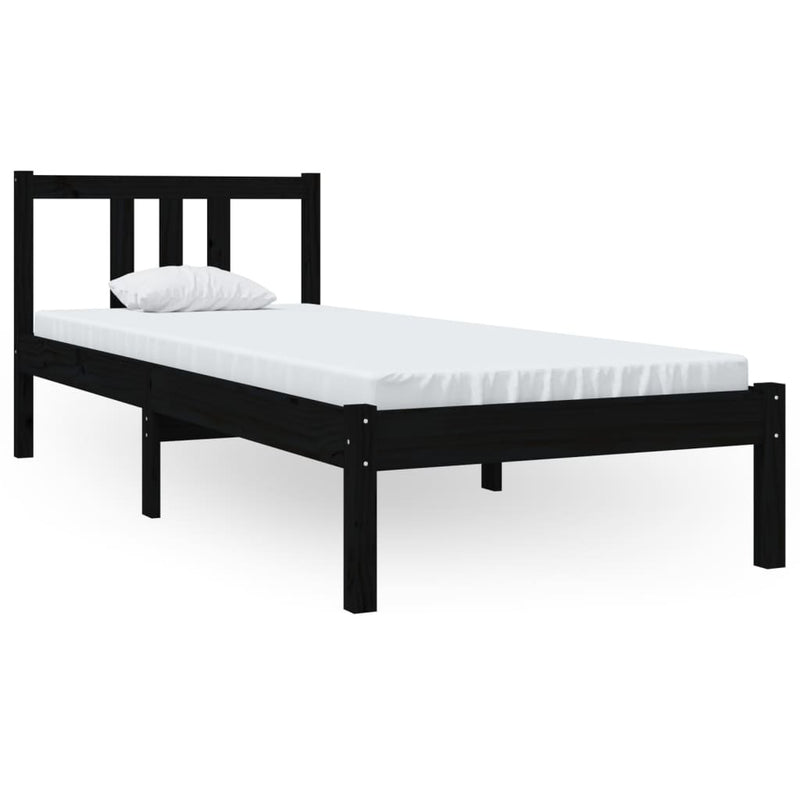 Bed Frame without Mattress Black Solid Wood 75x190 cm Small Single