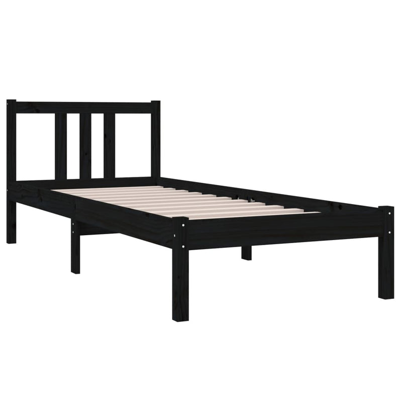 Bed Frame without Mattress Black Solid Wood 75x190 cm Small Single