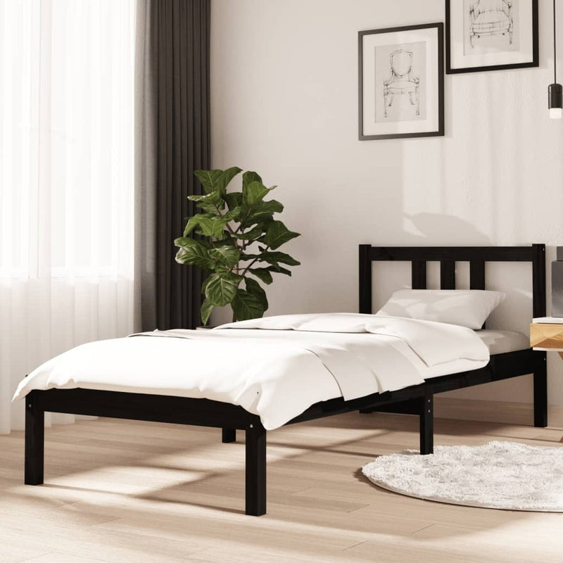 Bed Frame without Mattress Black Solid Wood 75x190 cm Small Single