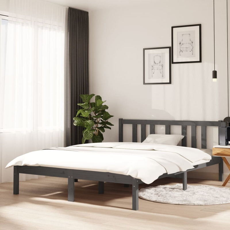 Bed Frame without Mattress Grey Solid Wood 135x190 cm Double Double