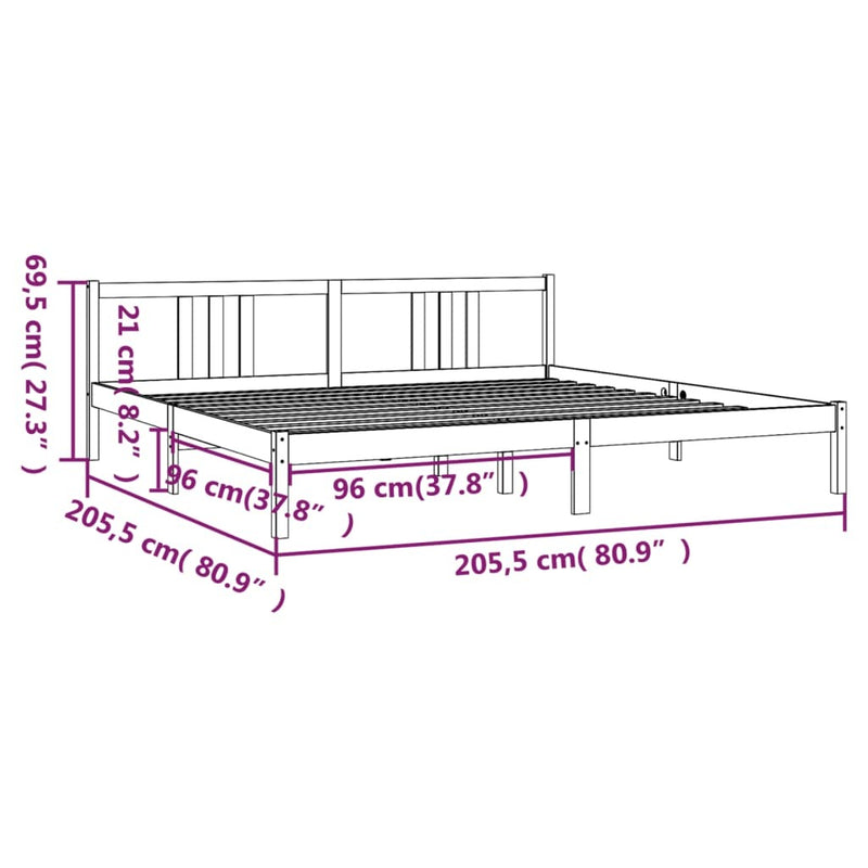 Bed Frame without Mattress White Solid Wood 200x200 cm