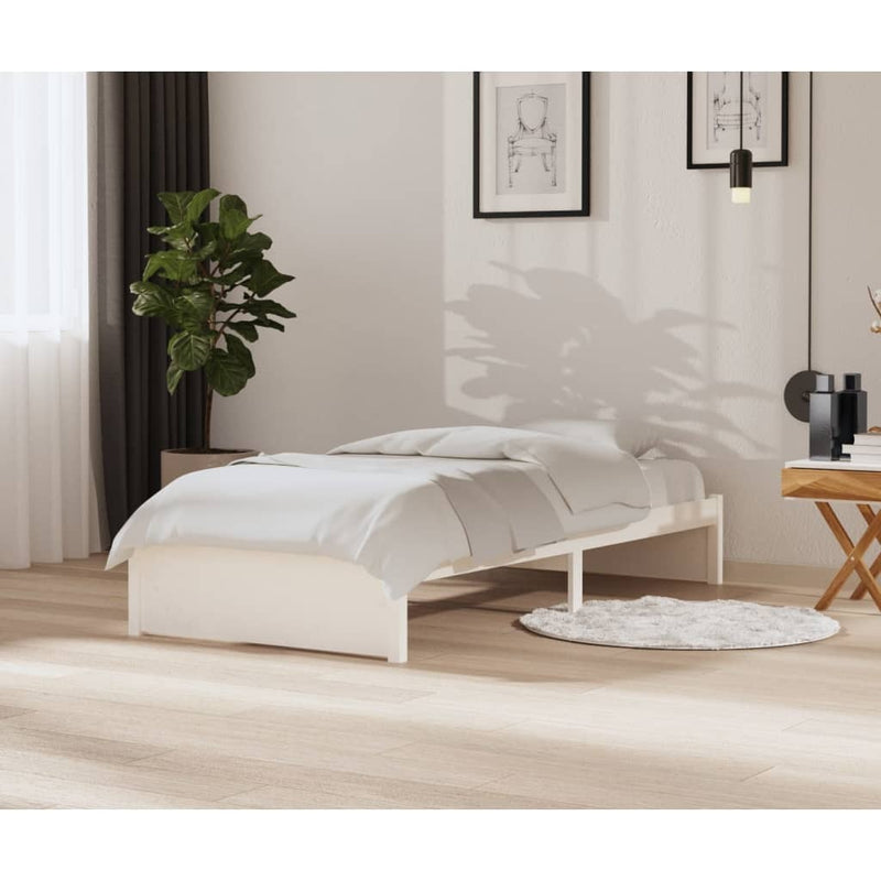 Bed Frame without Mattress White Solid Wood 90x200 cm