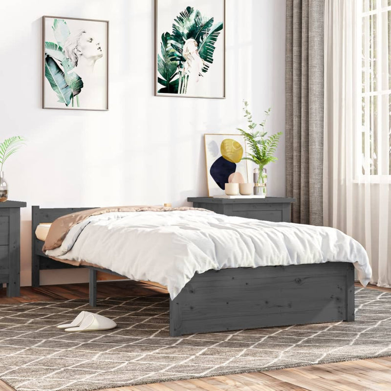 Bed Frame without Mattress Grey Solid Wood 75x190 cm Small Single Small Single