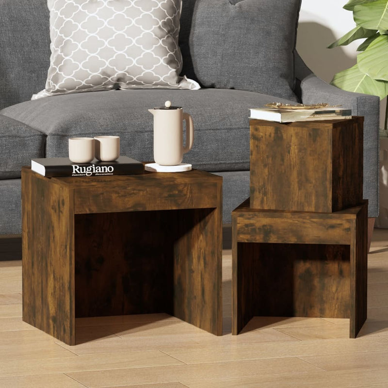 Nesting Tables 3 pcs Smoked Oak Engineered Wood