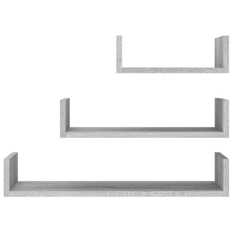 Wall Display Shelves 3 pcs Grey Sonoma Engineered Wood