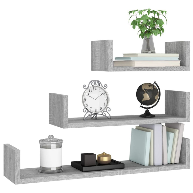 Wall Display Shelves 3 pcs Grey Sonoma Engineered Wood