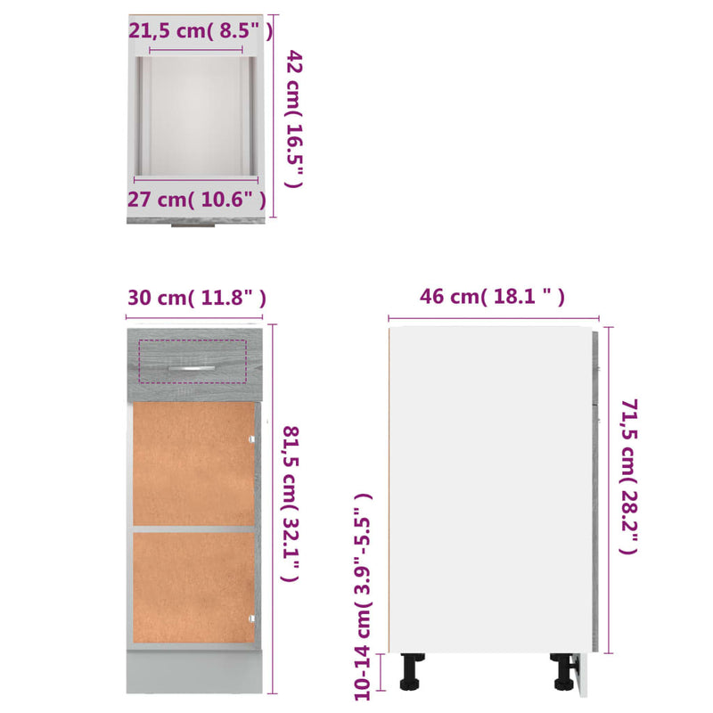 Drawer Bottom Cabinet Grey Sonoma 30x46x81.5 cm Engineered Wood