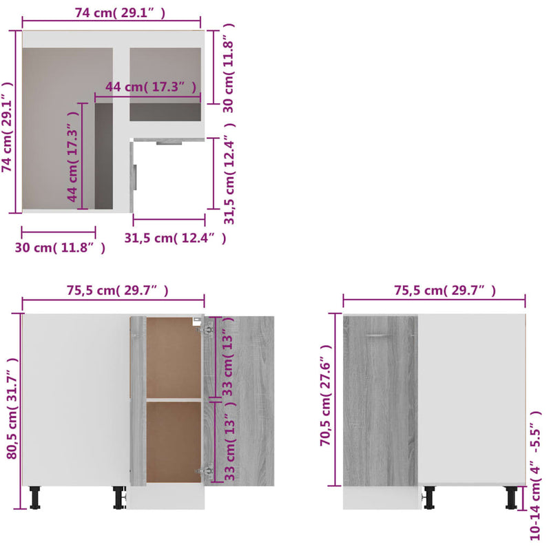 Kitchen Cabinet Grey Sonoma 75.5x75.5x81.5 cm Engineered Wood