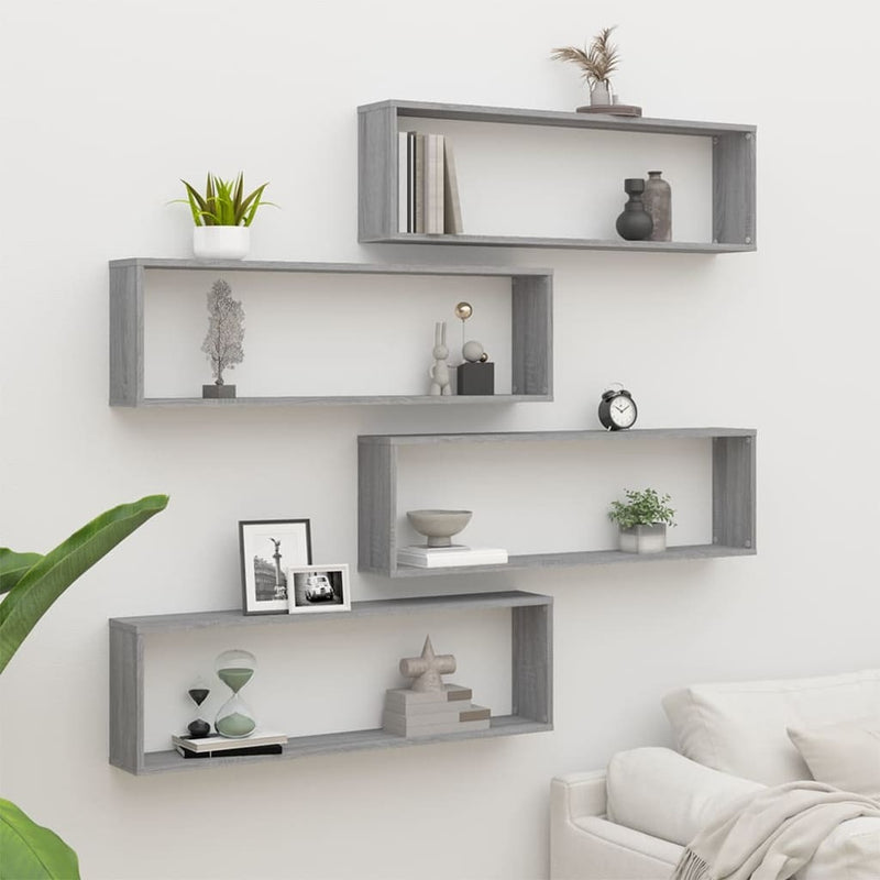 Wall Cube Shelves 4 pcs Grey Sonoma 100x15x30 cm Engineered Wood