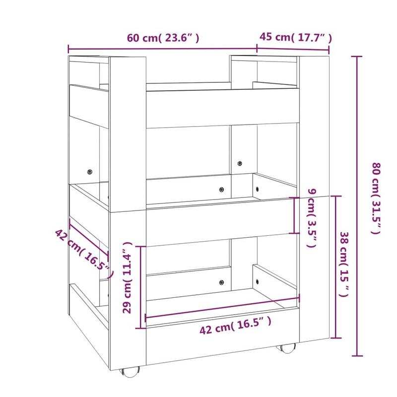 Kitchen Trolley Smoked Oak 60x45x80 cm Engineered Wood