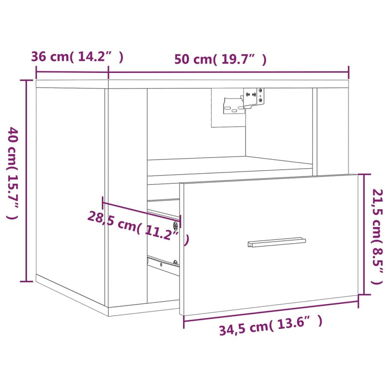 Wall-mounted Bedside Cabinet Smoked Oak 50x36x40 cm