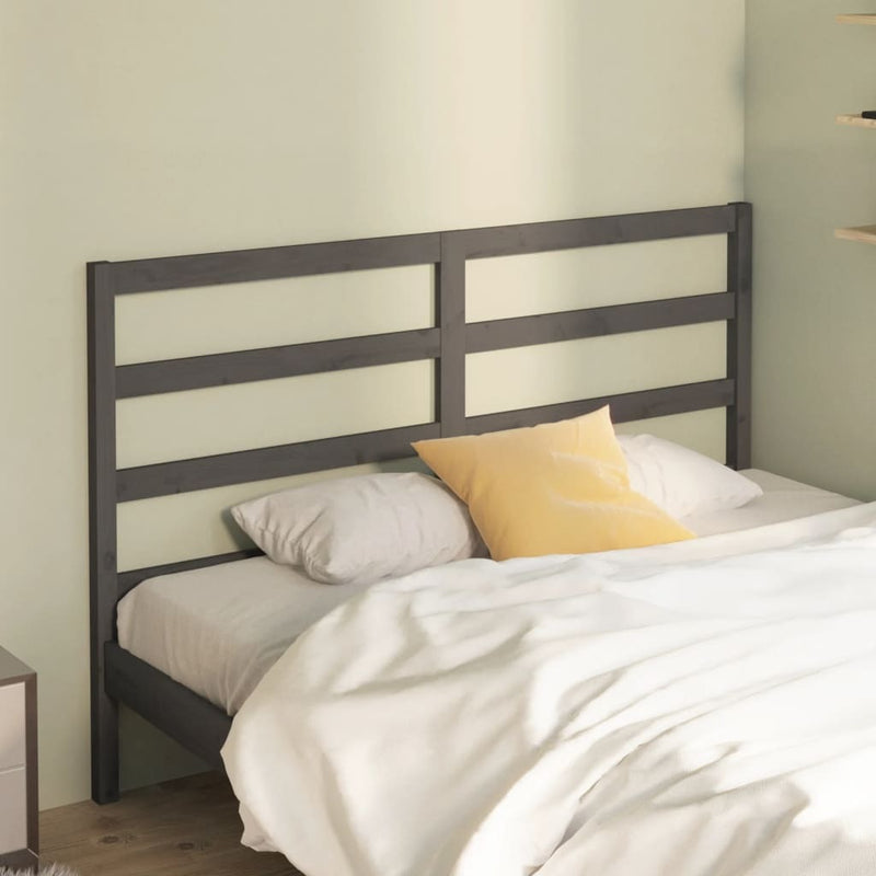 Bed Headboard Grey 146x4x100 cm Solid Wood Pine