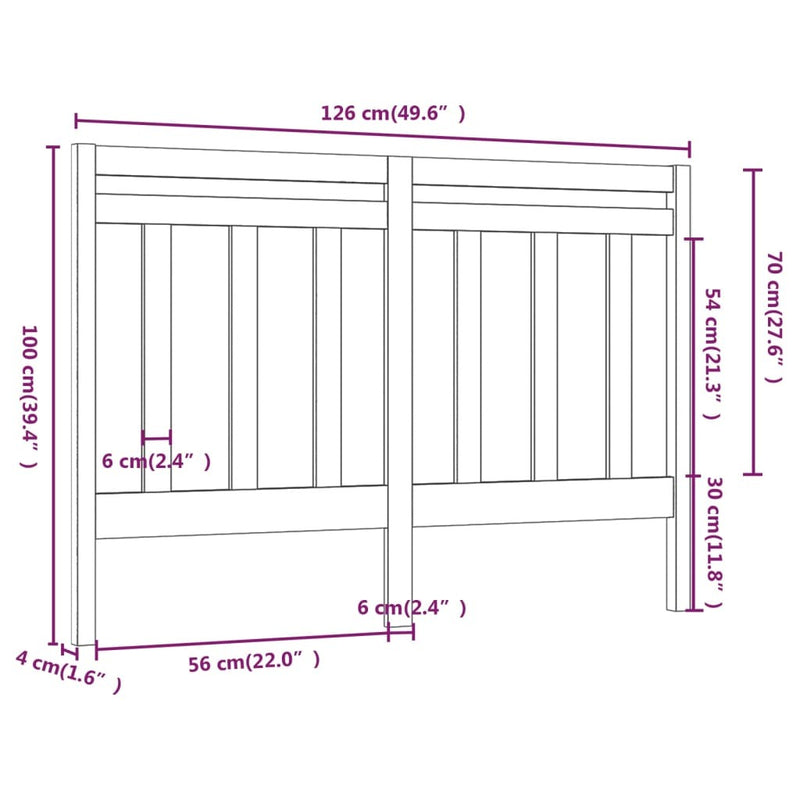 Bed Headboard White 126x4x100 cm Solid Wood Pine