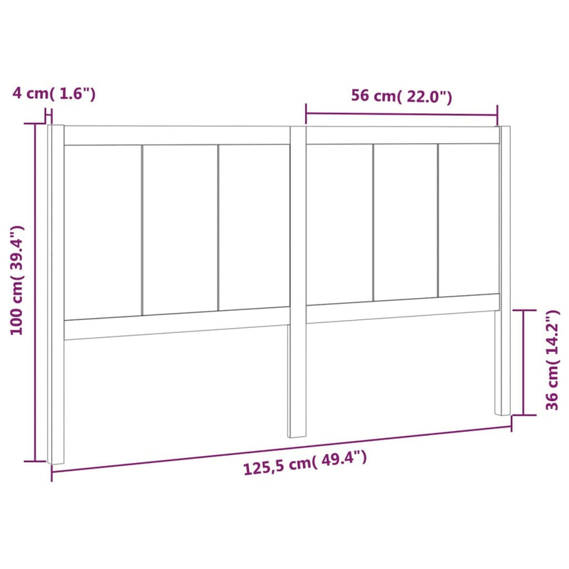 Bed Headboard Black 125.5x4x100 cm Solid Pine Wood