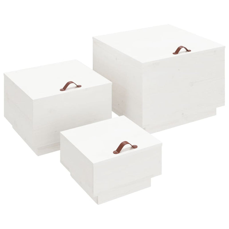 Storage Boxes with Lids 3 pcs White Solid Wood Pine