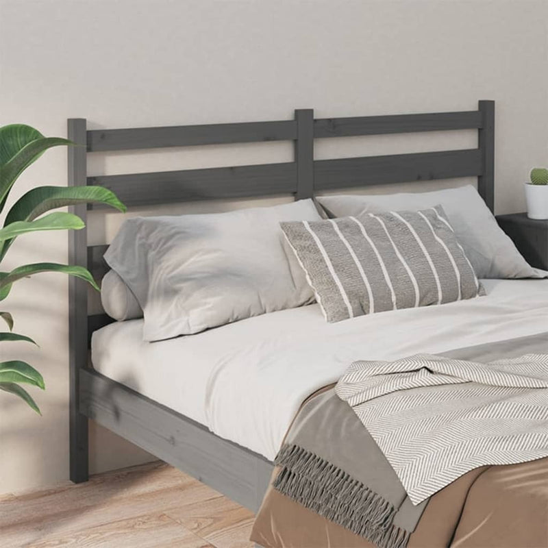 Bed Headboard Grey 146x4x100 cm Solid Wood Pine