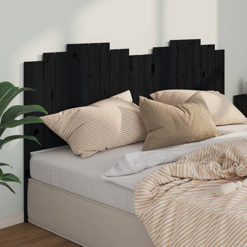 Bed Headboard Black 206x4x110 cm Solid Wood Pine