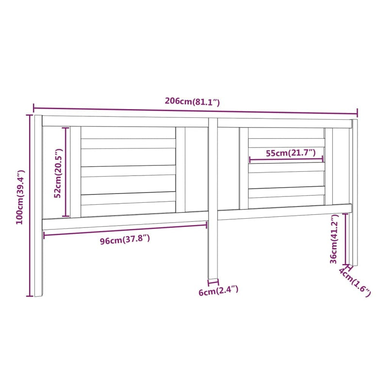 Bed Headboard 206x4x100 cm Solid Wood Pine