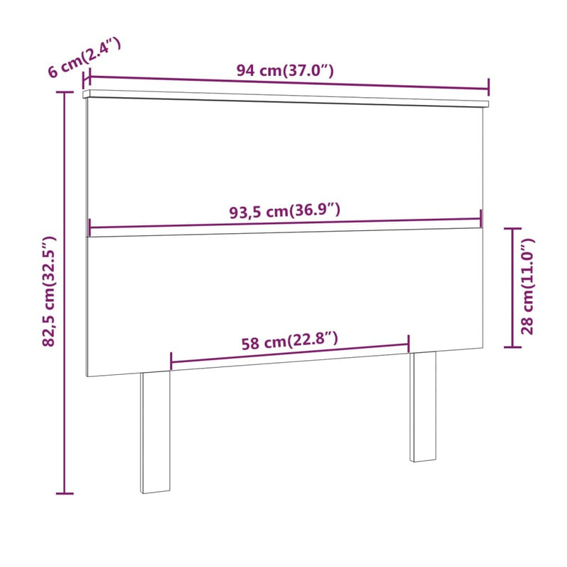 Bed Headboard Black 94x6x82.5 cm Solid Wood Pine