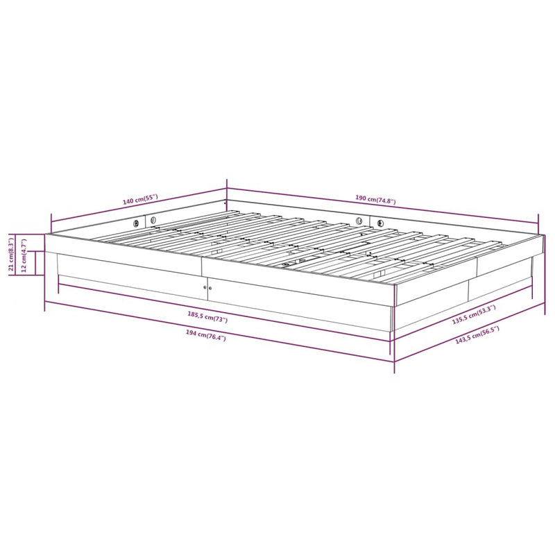 Bed Frame without Mattress Black Solid Wood 140x190 cm