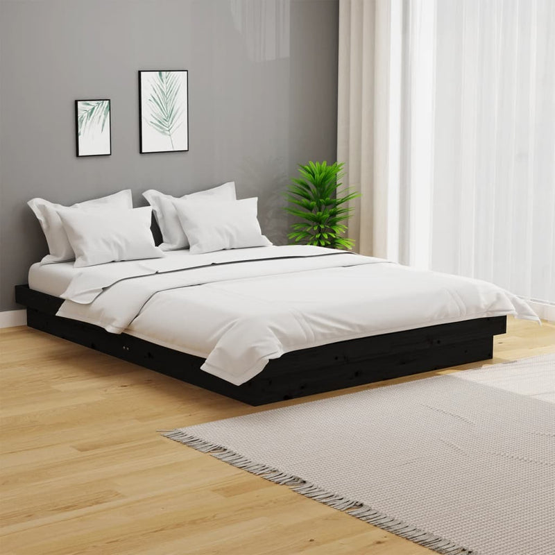 Bed Frame without Mattress Black Solid Wood 140x190 cm