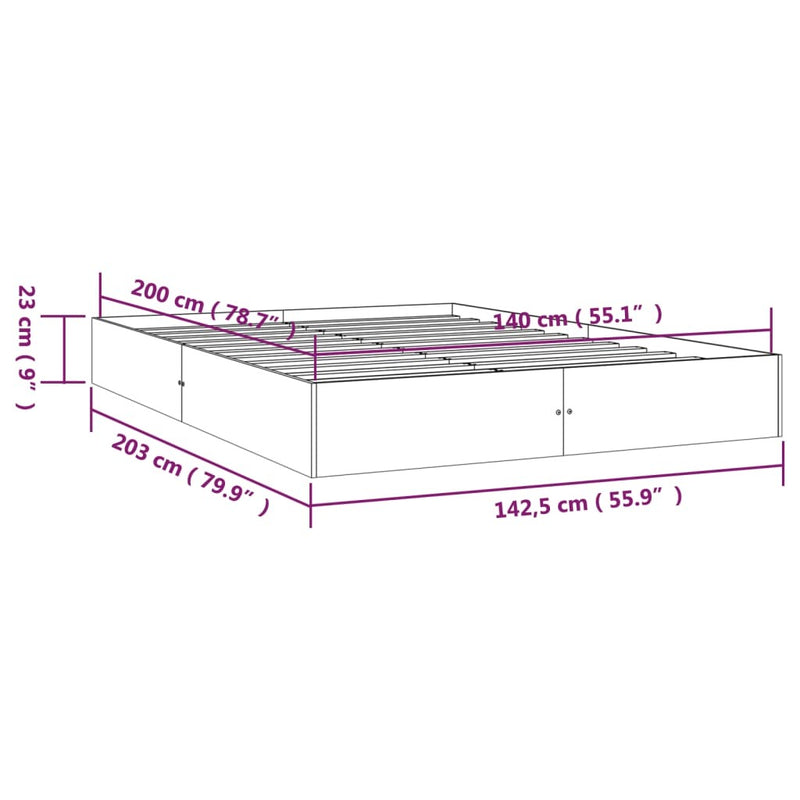 Bed Frame without Mattress Solid Wood 140x200 cm