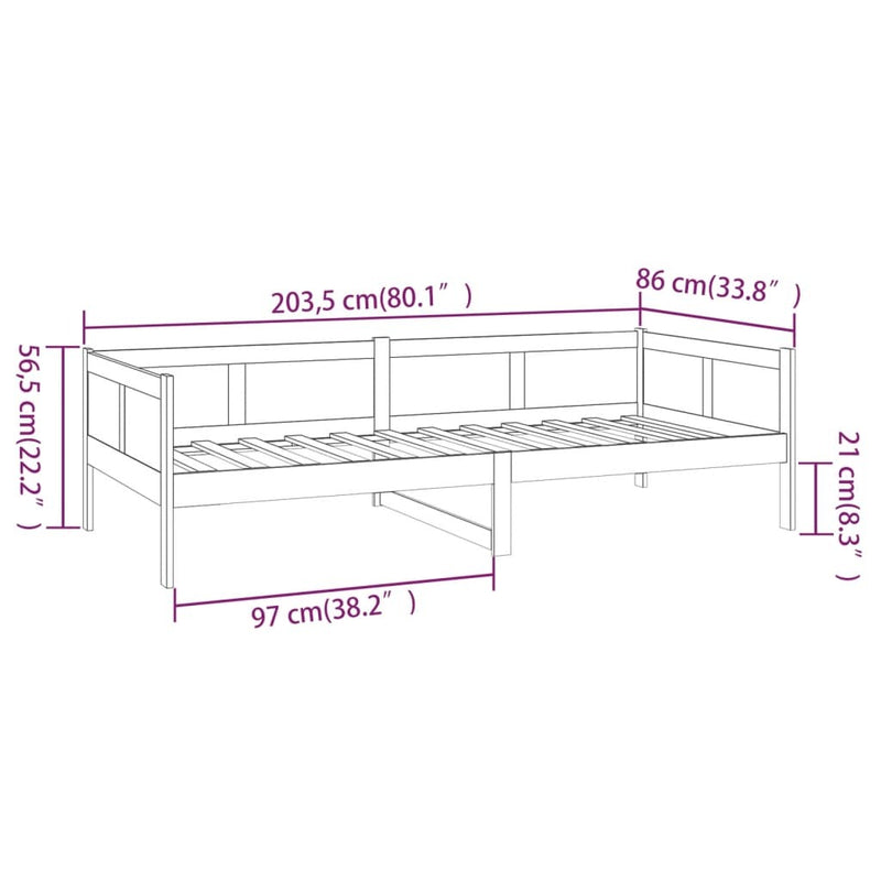 Day Bed without Mattress Black Solid Wood Pine 80x200 cm