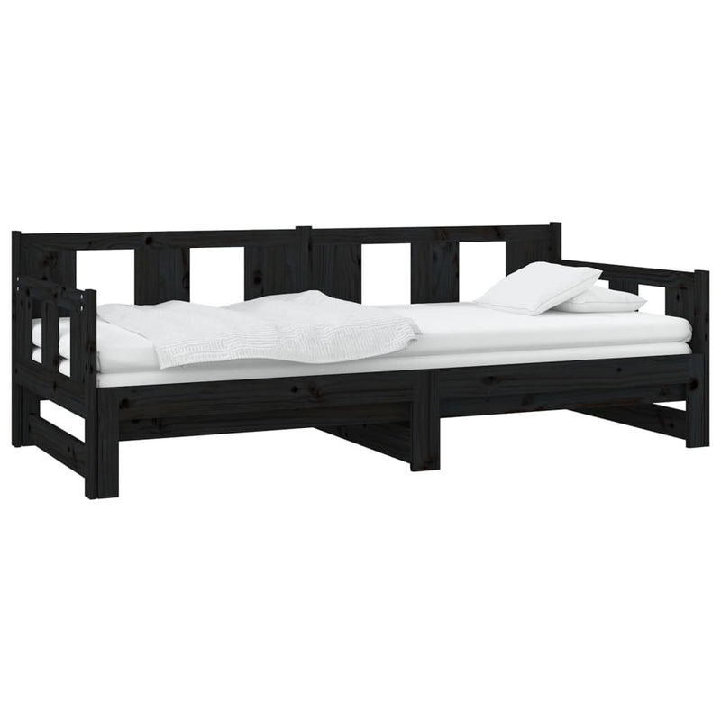 Pull-out Day Bed without Mattress Black Solid Wood Pine 2x cm