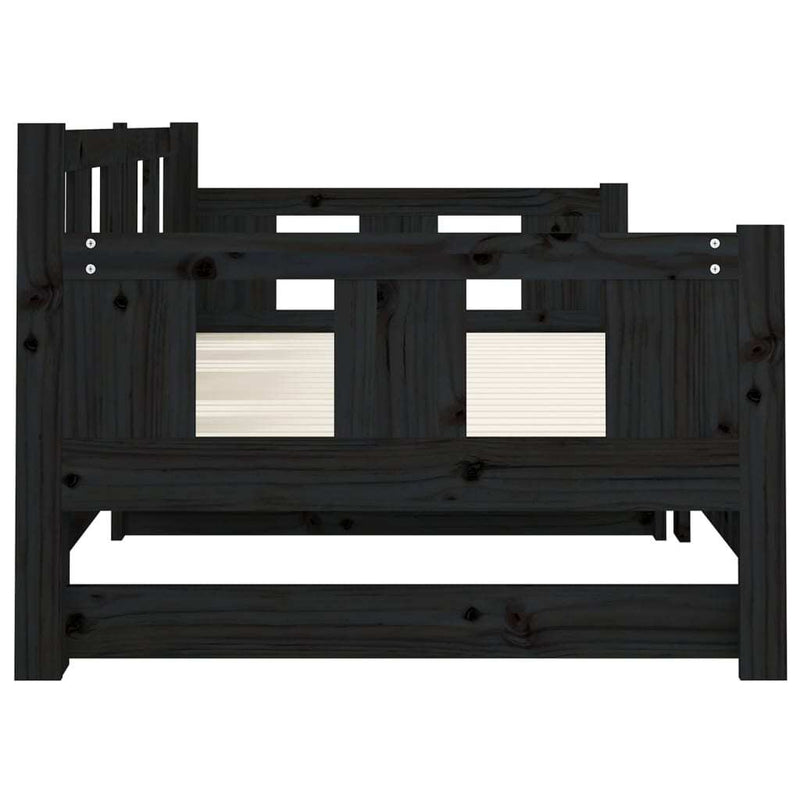 Pull-out Day Bed without Mattress Black Solid Wood Pine 2x cm