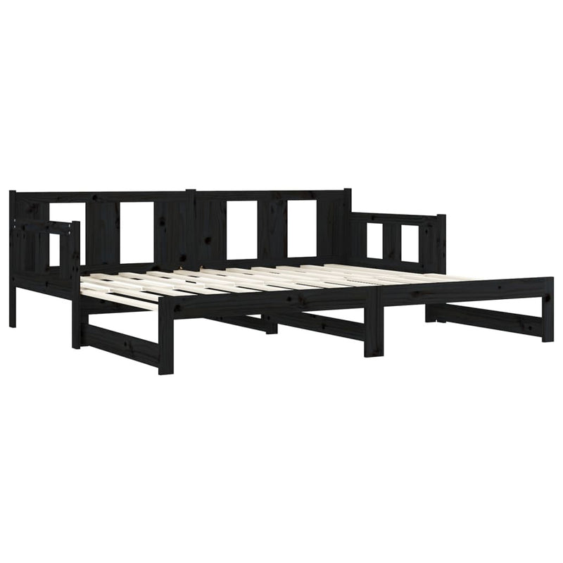 Pull-out Day Bed without Mattress Black Solid Wood Pine 2x cm