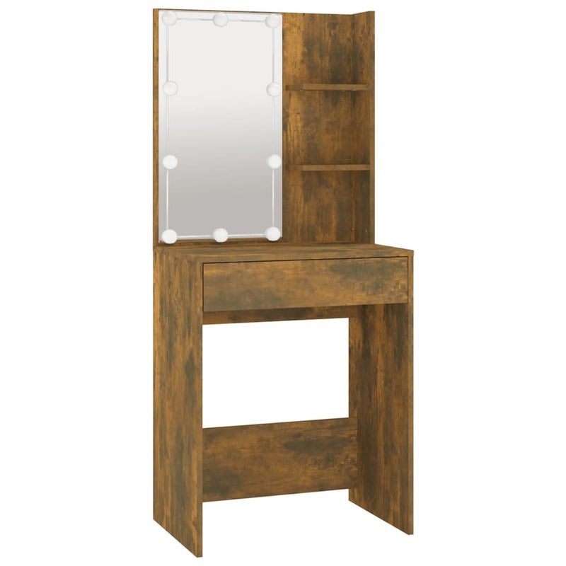 Dressing Table with LED Smoked Oak 60x40x140 cm