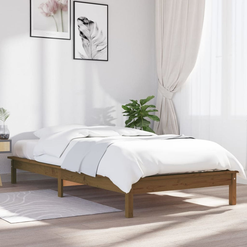 Bed Frame without Mattress Honey Brown Single Solid Wood