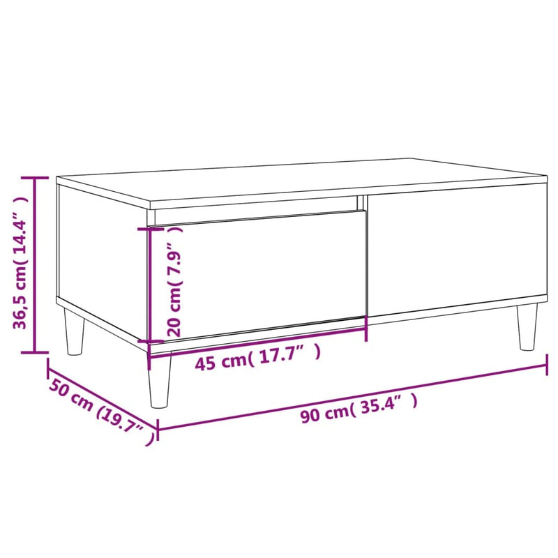 Coffee Table Brown Oak 90x50x36.5 cm Engineered Wood