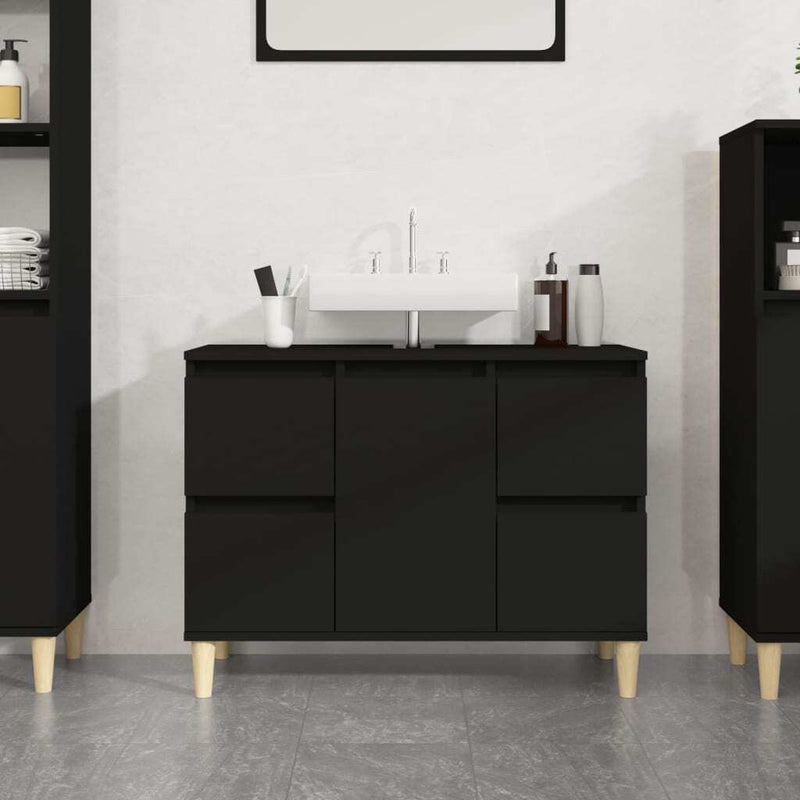 Sink Cabinet Black 80x33x60 cm Engineered Wood