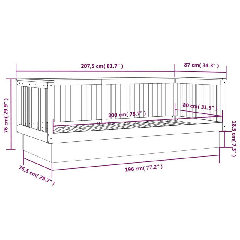 Day Bed without Mattress Black 80x200 cm Solid Wood Pine