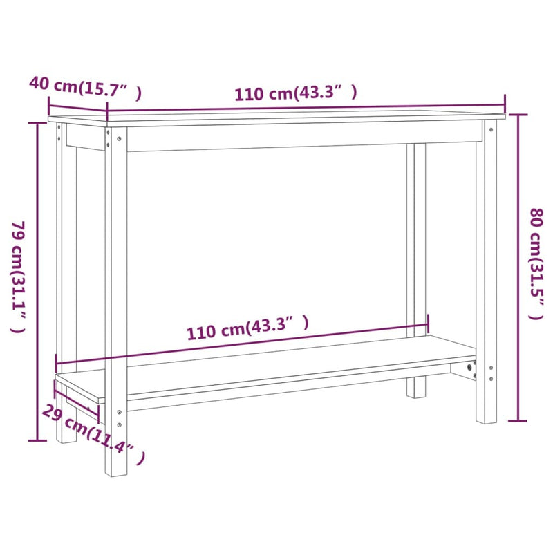 Console Table Grey 110x40x80 cm Solid Wood Pine