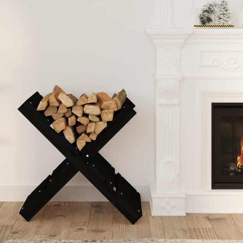 Log Holder Black 47x39.5x48 cm Solid Wood Pine