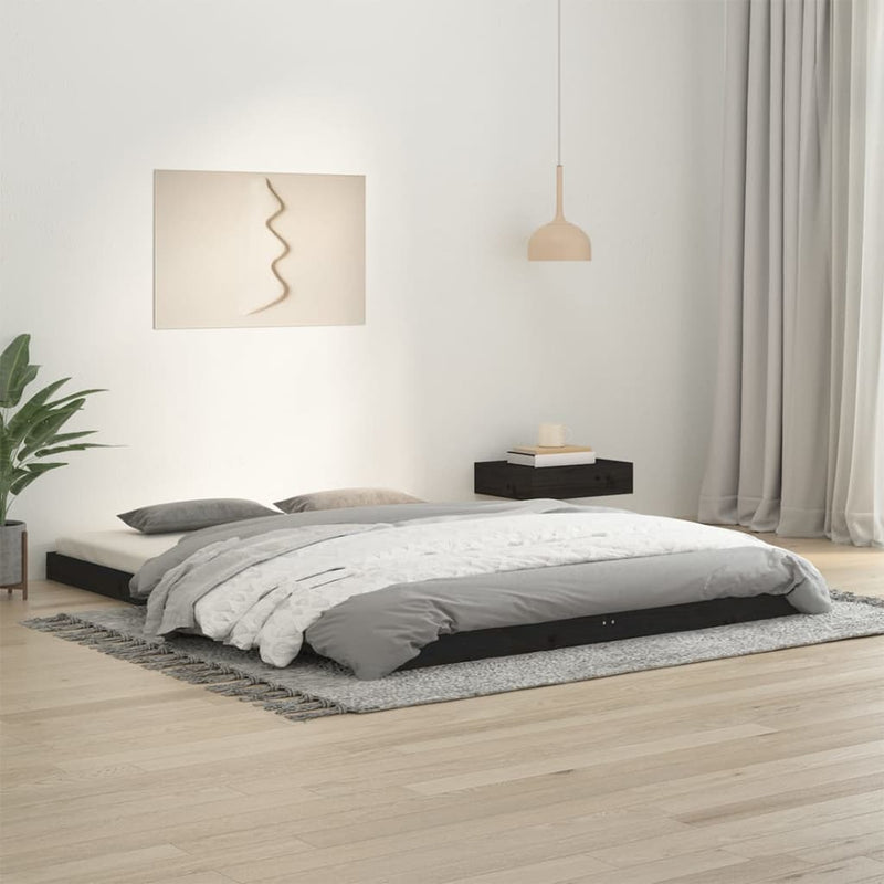 Bed Frame without Mattress Black 150x200 cm King Size  Solid Wood Pine